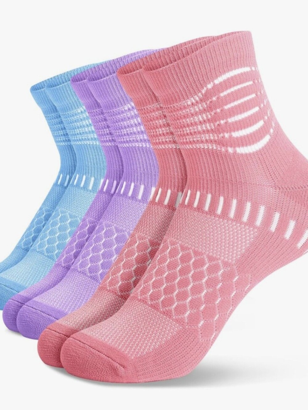 Breathable Cushioned Ankle Socks - Pink, Purple & Blue (3-Pack)